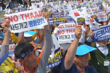 Manifestación contra el THAAD en Corea del Sur