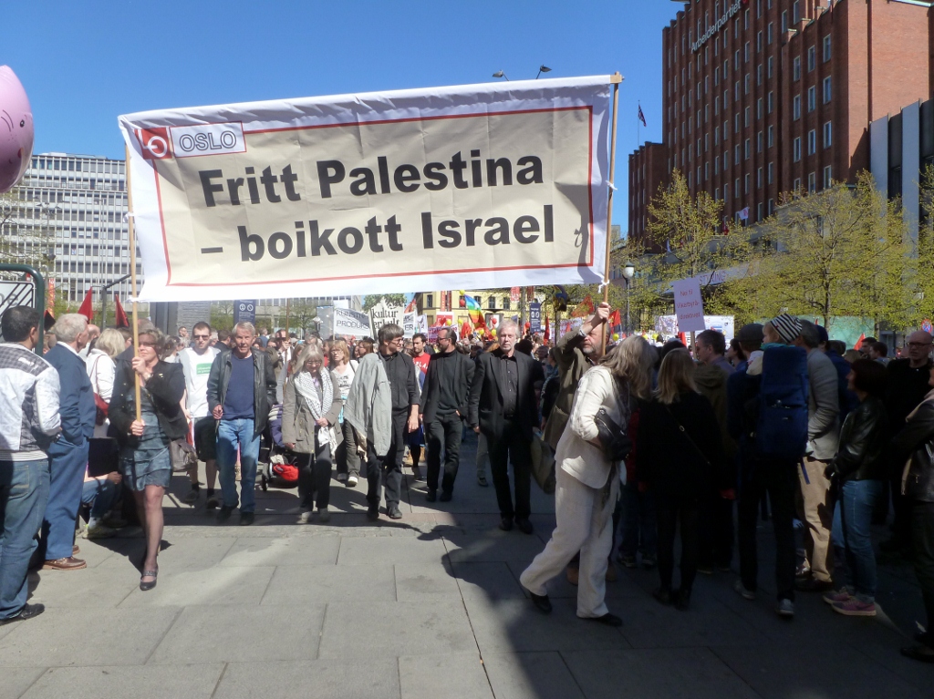 Manifestación en favor del boicot a Israel en Noruega.